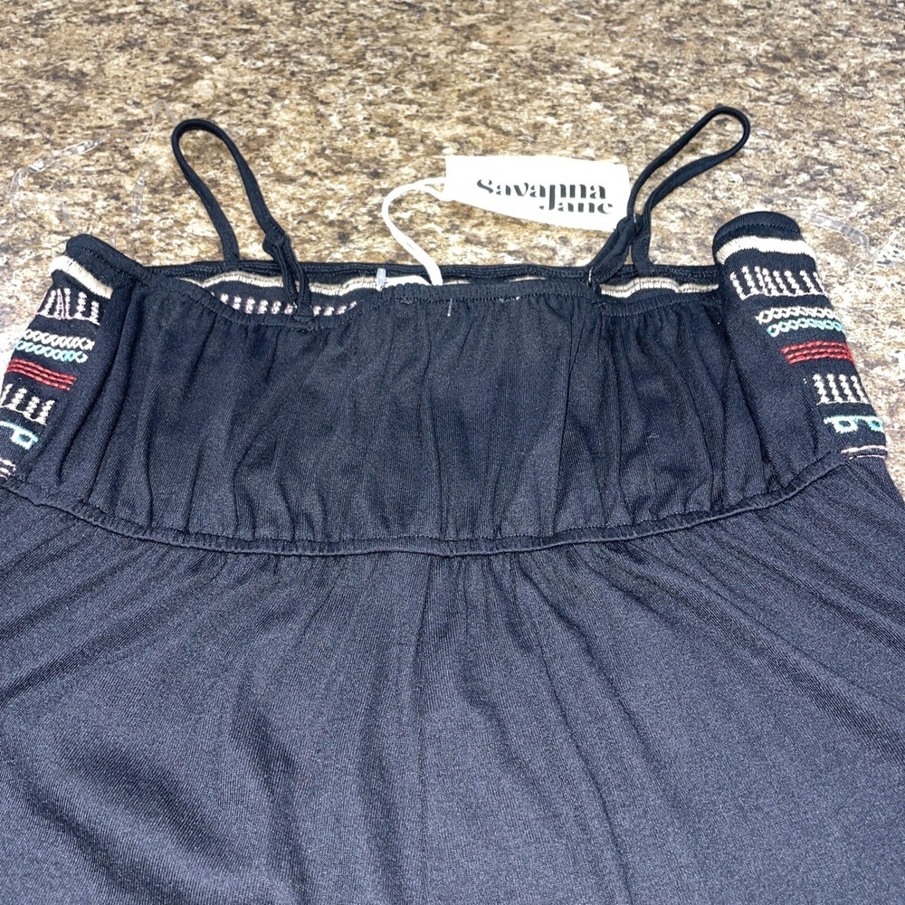 Savanna Jane Aztec Spaghetti Strap Tank Top Embroidered Boho Black Unique Sz SM - Picture 4 of 13